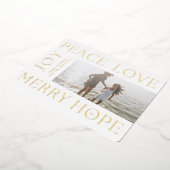 クリスマス金ゴールドメリーレターJOY PEACE LOVE写真 箔シーズンカード (回転した状態)