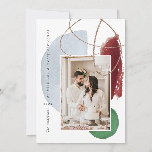 クリスマス金ゴールドモダンジオメトリックフォトホリデーカード シーズンカード (正面)