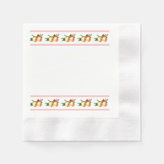 クリスマス金ゴールドラウンドベルとレッドリボン縁ど 縁ありカクテルナプキン (正面)