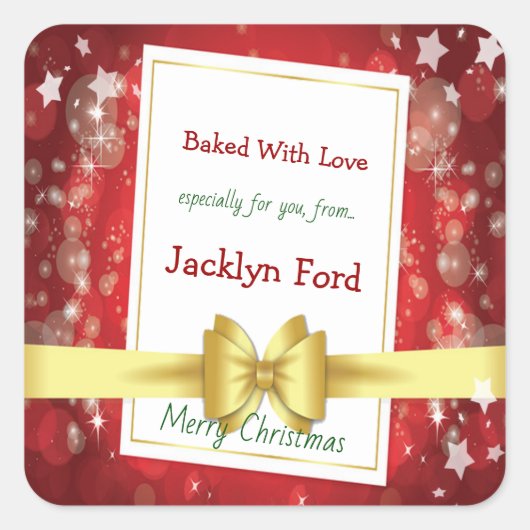 クリスマス金ゴールドリボン《写真》ぼけ味トリート スクエアシール (正面)
