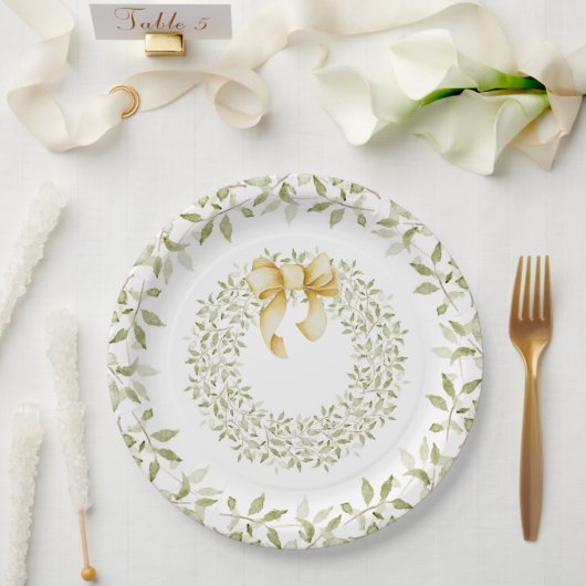 クリスマス金ゴールドリースエレガントカントリーホリデイ ペーパープレート (ウェディング)