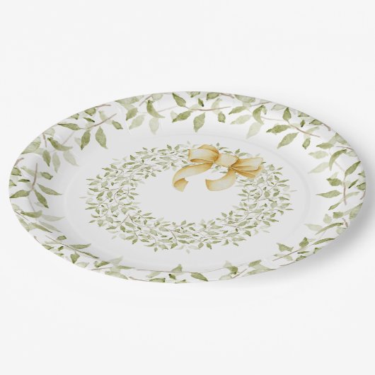 クリスマス金ゴールドリースエレガントカントリーホリデイ ペーパープレート (アングル)