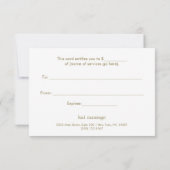 クリスマス金ゴールドレッドギフト証明書 (裏面)