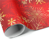 クリスマス金ゴールドレッドクリムゾンウィンタースノーフレーク ラッピングペーパー (ロールコーナー)
