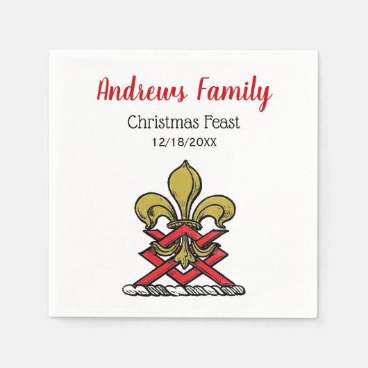 クリスマス金ゴールドレッドヘラルディッククレスト(紋章の)フラ・ダ・リエンブレム スタンダードカクテルナプキン (正面)