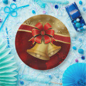 クリスマス金ゴールドレッドベル紙プレート ペーパープレート (パーティー)