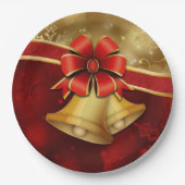 クリスマス金ゴールドレッドベル紙プレート ペーパープレート (正面)