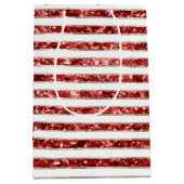 クリスマス金ゴールドレッドホワイトグリッターストライプズ ミディアムペーパーバッグ (正面)