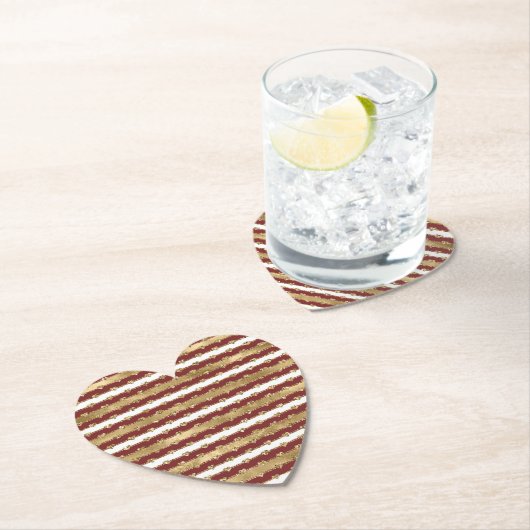 クリスマス金ゴールドレッドホワイトストライプグリッターハート ペーパーコースター (インサイチュ)