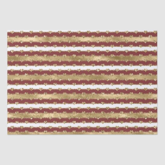 クリスマス金ゴールドレッドホワイトストライプグリッターハート 薄葉紙 (正面)