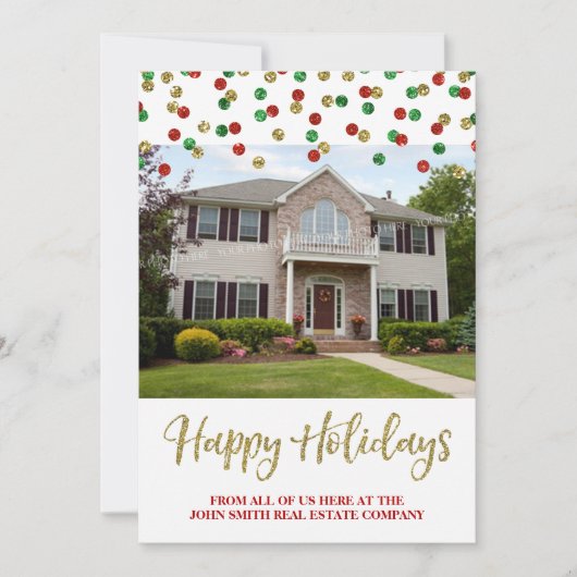 クリスマス金ゴールドレッド紙吹雪フ実在ォトカードエステート シーズンカード (正面)