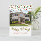 クリスマス金ゴールドレッド紙吹雪フ実在ォトカードエステート シーズンカード (スタンド正面)