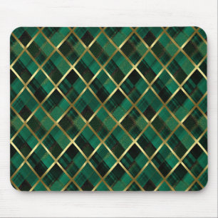 クリスマス金ゴールド及びグリーン格子模様 マウスパッド
