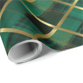 クリスマス金ゴールド及びグリーン格子模様 ラッピングペーパー (ロールコーナー)