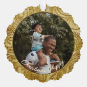 クリスマス金ゴールド旋回写真テンプレート オーナメントカード (正面)