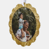 クリスマス金ゴールド旋回写真テンプレート オーナメントカード (左)