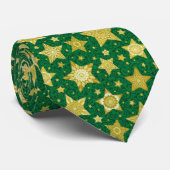 クリスマス金ゴールド星の緑のダマスクパターン ネクタイ (ロール)