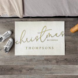 クリスマス金ゴールド書道台本のモダン恵み ドアマット