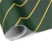 クリスマス金ゴールド緑の対角ストライプパターンギフト ラッピングペーパー (ロールコーナー)
