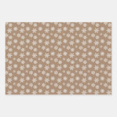 クリスマス金ゴールド茶色の白かわいい雪片パターン ラッピングペーパーシート (正面3)