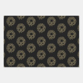 クリスマス金ゴールド赤い緑の黒いリース常緑樹 ラッピングペーパーシート (正面3)