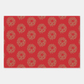 クリスマス金ゴールド赤い緑の黒いリース常緑樹 ラッピングペーパーシート (正面)