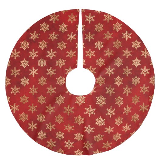 クリスマス金ゴールド赤かわいい雪の結晶のパタエレガントーン ブラッシュドポリエステルツリースカート (正面)