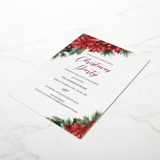 クリスマス金ゴールド赤フェスティバルの葉パーティー 箔招待状 (回転した状態)