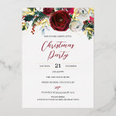 クリスマス金ゴールド赤フェスティバルの葉パーティー 箔招待状 (正面)