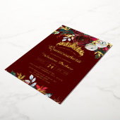 クリスマス金ゴールド赤フェスティバル葉キンセアニェラ 箔招待状 (回転した状態)