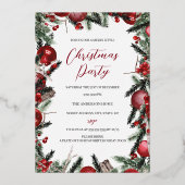 クリスマス金ゴールド赤フェスティバル葉リースパーティー 箔招待状 (正面)