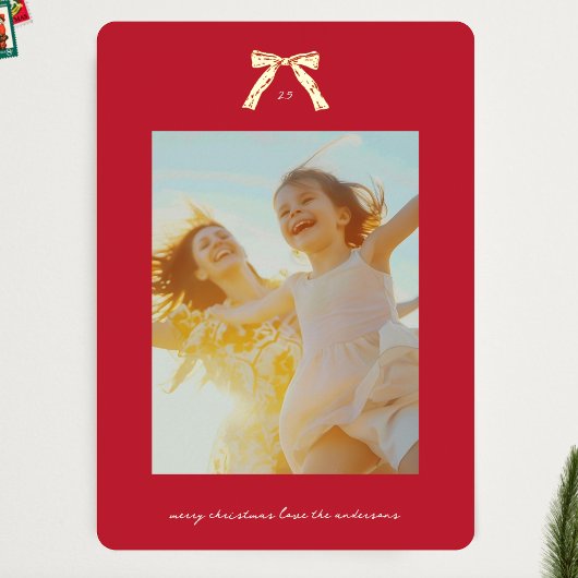 クリスマス金ゴールド赤ヴィンテージ弓カスタムの写真 箔シーズンカード