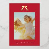 クリスマス金ゴールド赤ヴィンテージ弓カスタムの写真 箔シーズンカード (正面)