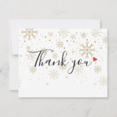 クリスマス金ゴールド雪エレガント片スクリプトビジネス サンキューカード (正面)
