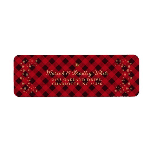 クリスマス金ゴールド雪片レッドバッファロープレイド ラベル (正面)