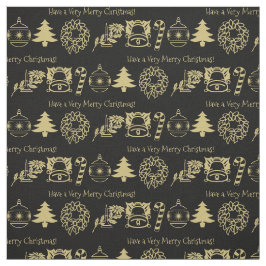 クリスマス金ゴールド/ブラックホリデーアイコニックパターン ファブリック
