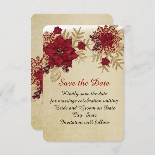 クリスマス金ゴールド/レッドスター日付を保存 セーブザデート (正面/裏面)