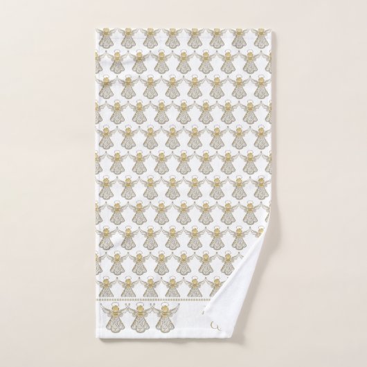 クリスマス金ゴールド/白い映画の天使の恵み バスタオルセット (ハンドタオル)