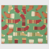 クリスマス金ゴールド、赤、緑の靴下 ラッピングペーパー (フラット)