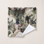 クリスマス針葉樹ネイビークリームグリーンフローラモノグラム バスタオルセット (ウォッシュタオル)