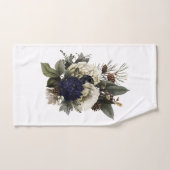 クリスマス針葉樹ネイビークリームグリーンフローラモノグラム バスタオルセット (ハンドタオル)