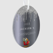 クリスマス銀のグリッターが古い赤いそりを滴る オーナメント (正面)