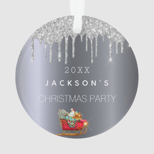 クリスマス銀のグリッターが古い赤いそりを滴る オーナメント (裏面)