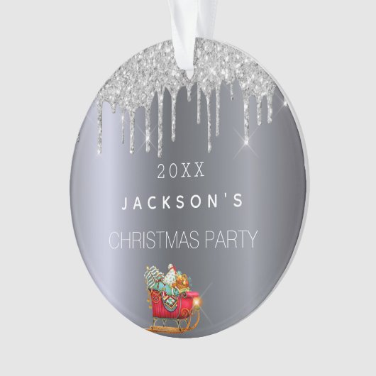 クリスマス銀のグリッターが古い赤いそりを滴る オーナメント (正面)