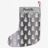 クリスマス銀のグリッター白い木モノグラム スモールクリスマスストッキング (裏面)