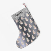 クリスマス銀のグリッター白い木モノグラム スモールクリスマスストッキング (裏面 (吊り時))