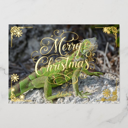 クリスマス鍵西イグアナの詩の中に、金ゴールド 箔シーズンカード (正面)