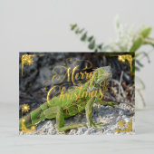 クリスマス鍵西イグアナの詩の中に、金ゴールド 箔シーズンカード (立ち正面)