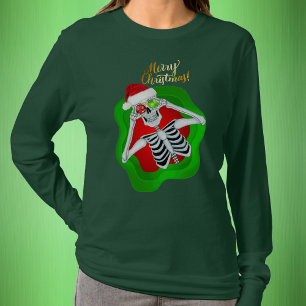 クリスマス間抜けスケルトンサンタハットスパッタの形状 Tシャツ