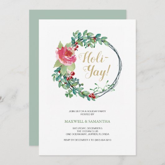 クリスマス関数招待状、非対称リース 招待状 (正面/裏面)